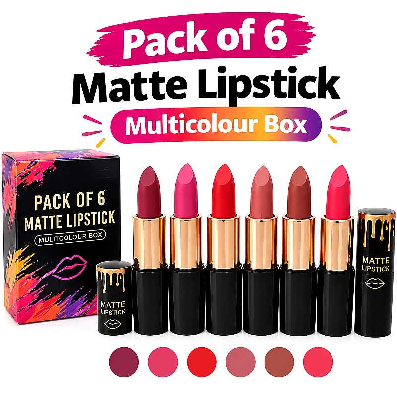 Pack of 6 Matte Lipstick Multicolour Box - Product Image